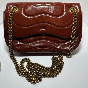 JW PEI Rust Brown Quilted Shoulder Bag with Gold Chain